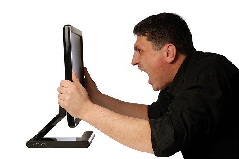 man scream screen computer