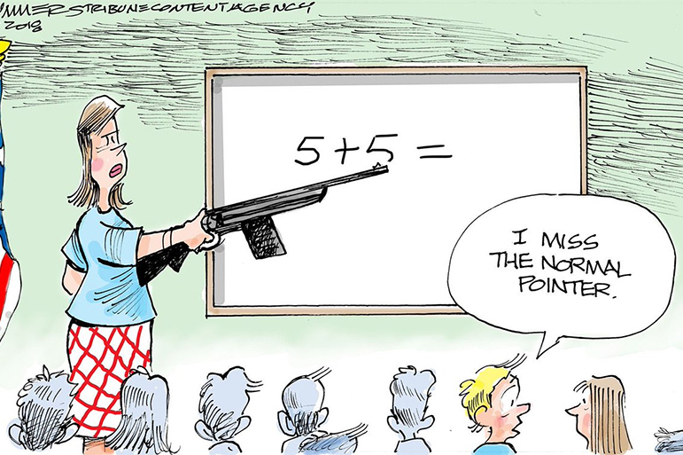 Salt Lake Tribune teacher guns in schools cartoon