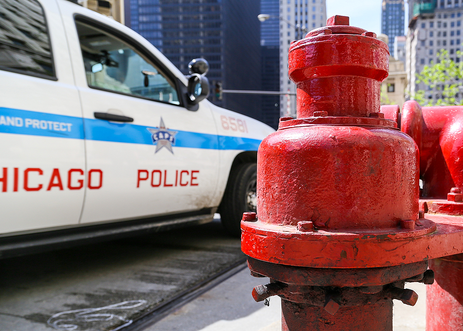 Chicago police car fire hydrant