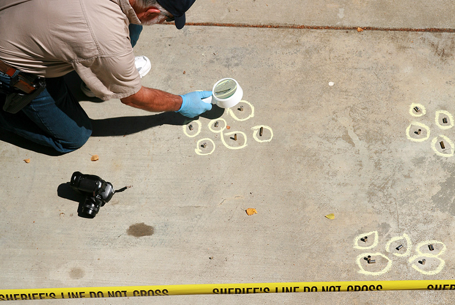 Police crime scene investigation bullet casing