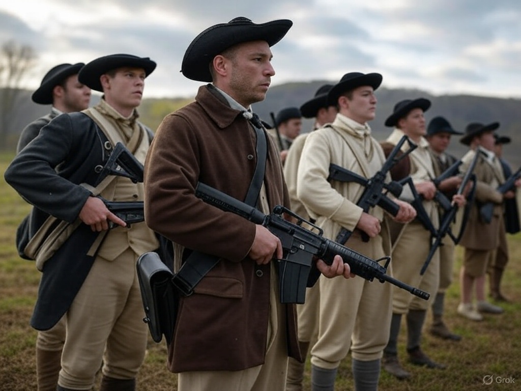 revolutionary war minutemen with AR-15 rifles