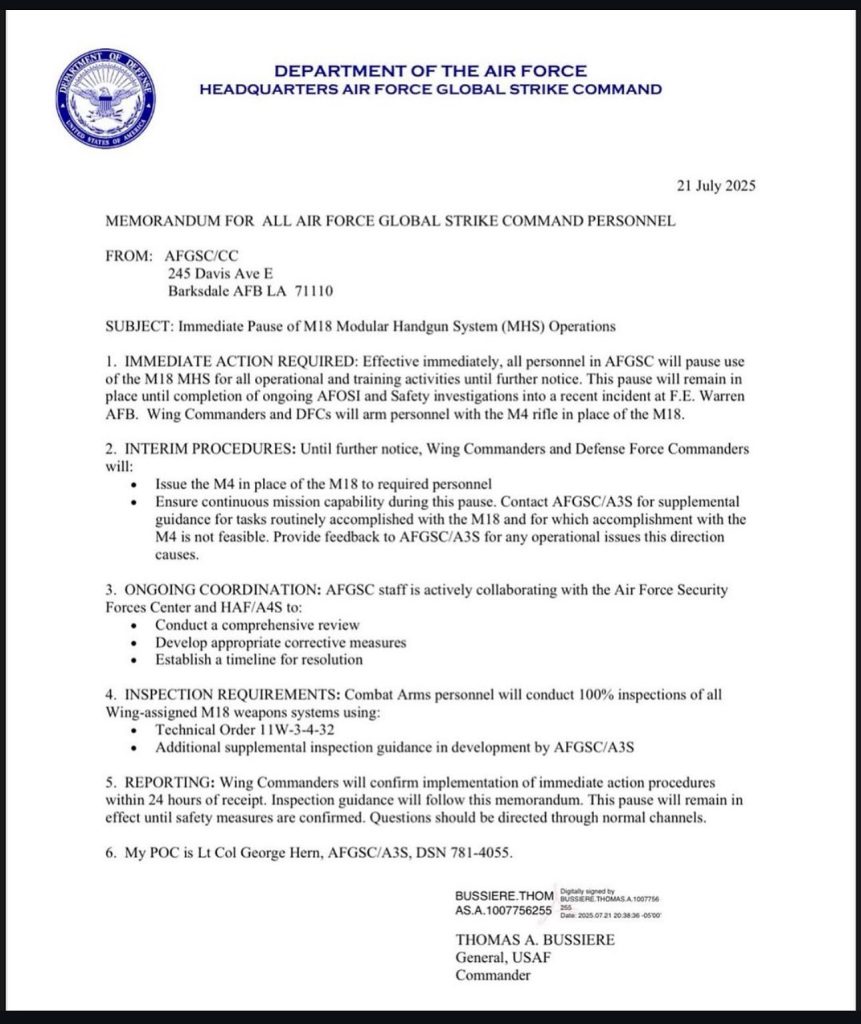 air force M18 letter Gen. Bussiere