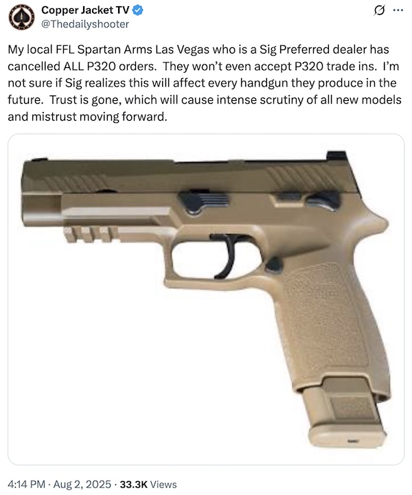 P320 safety retailer ban Spartan Arms Las Vegas
