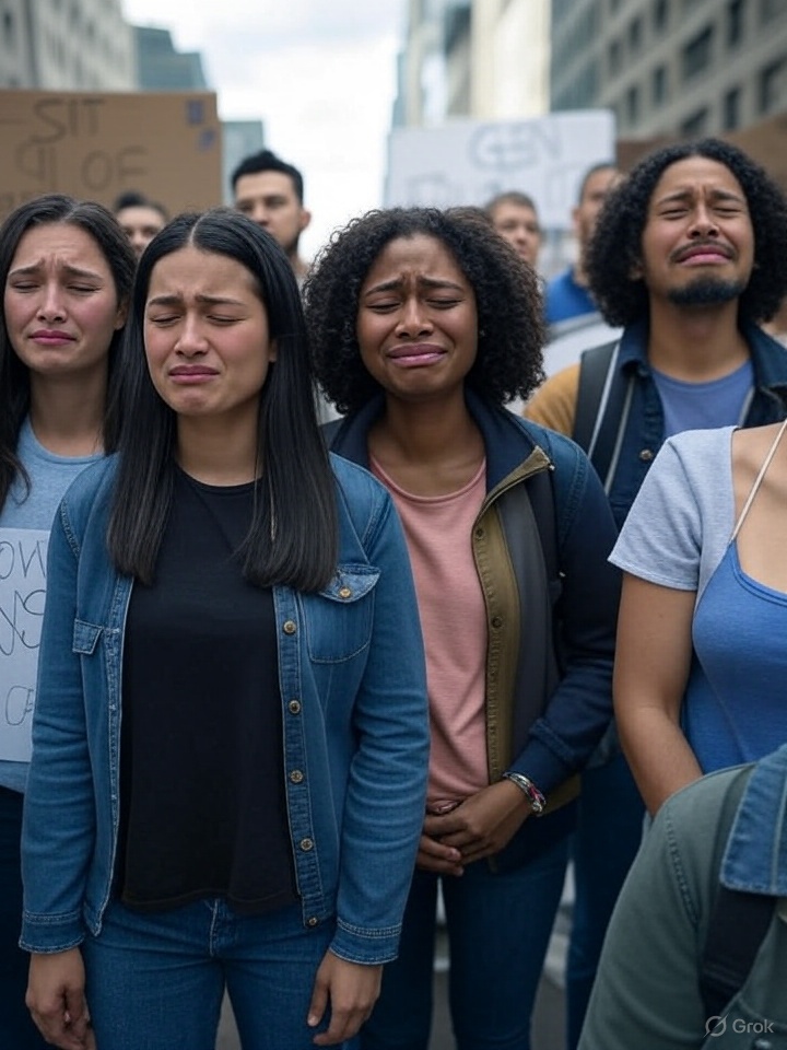 sad woke liberal protesters