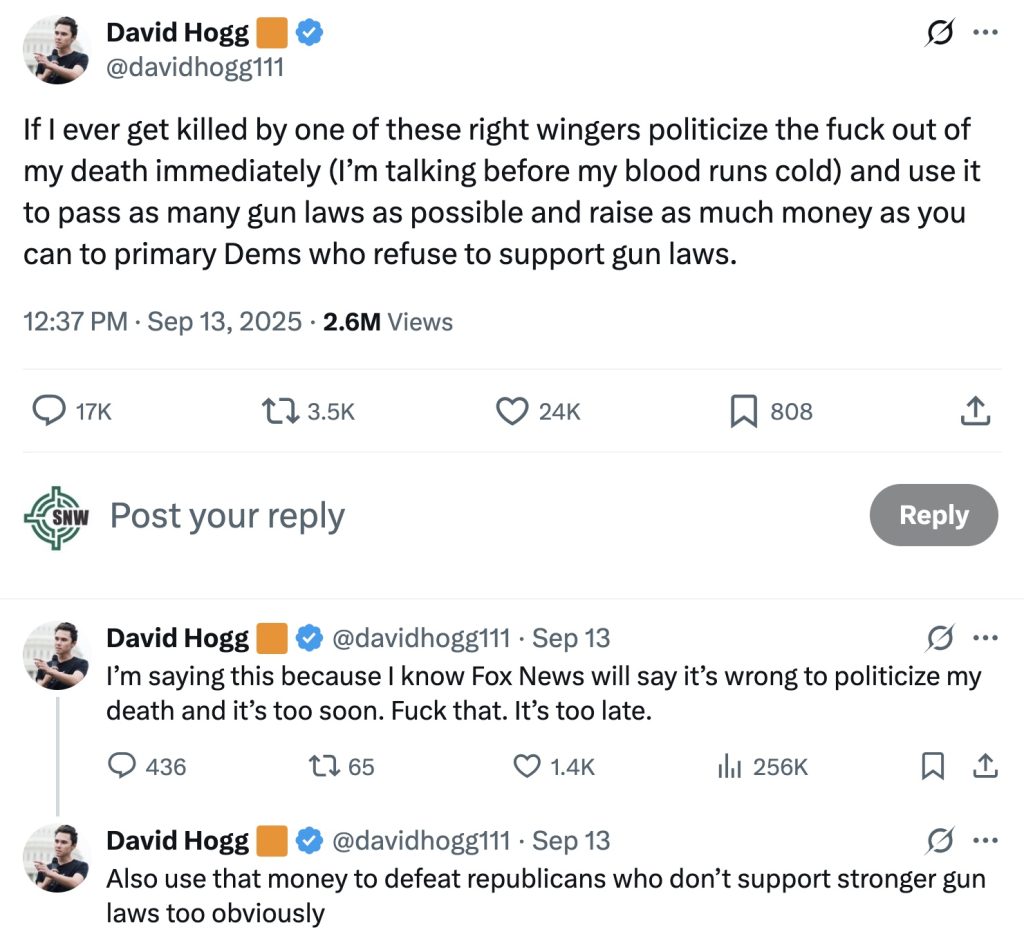 David Hogg Charlie Kirk assassination 