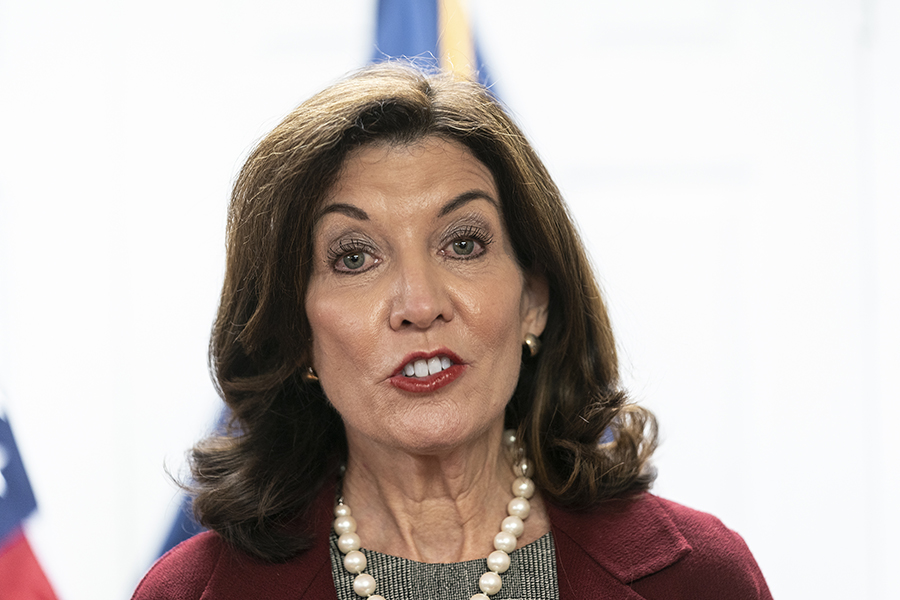 Governor Kathy Hochul makes an announcement and holds press briefing in Chinatown