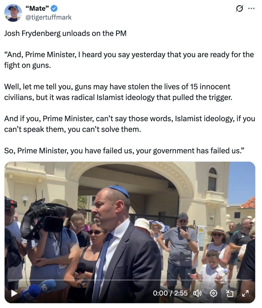 Josh Frydenberg Bondi Beach shooting X