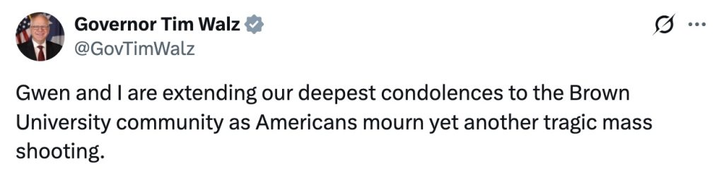 Tim Walz X tweet Brown shooting