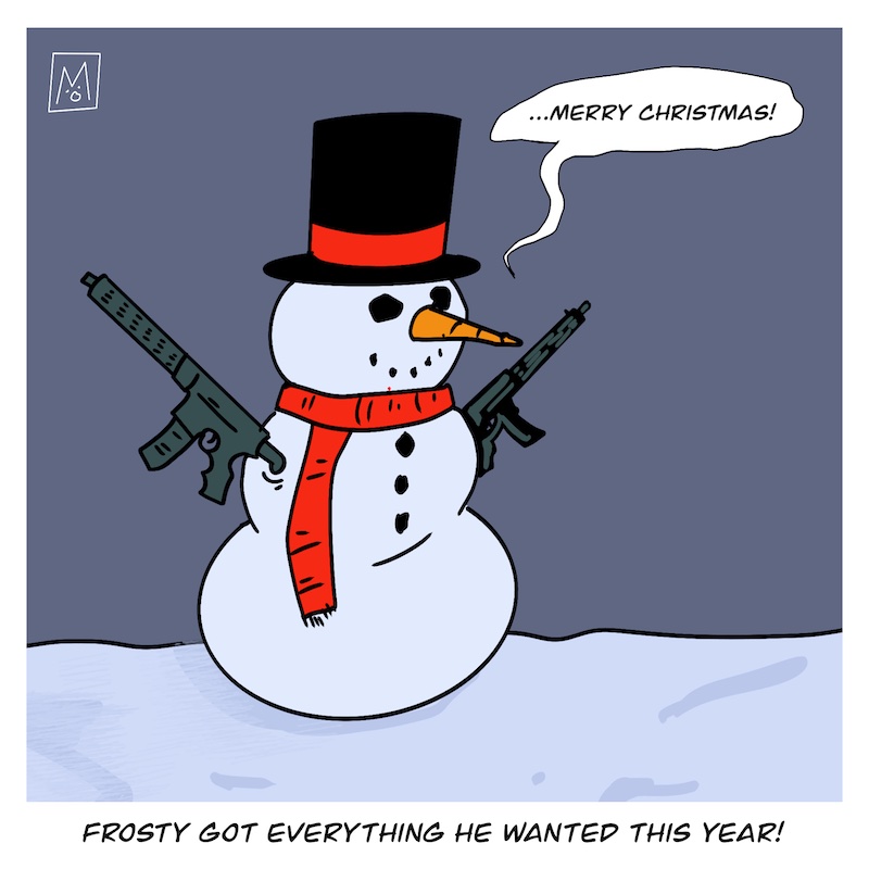 frosty snow man machine guns