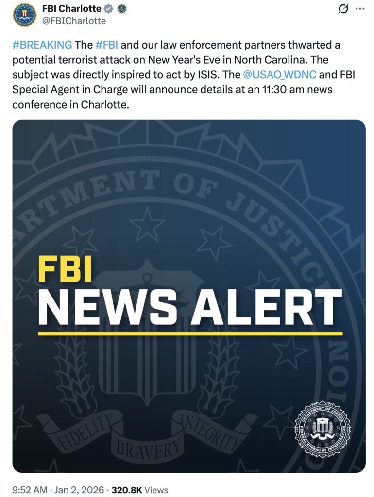 FBI new year's eve jihadi attack charlotte, NC