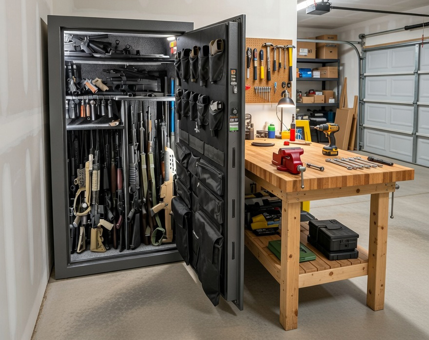 gun safe garage work bench grok