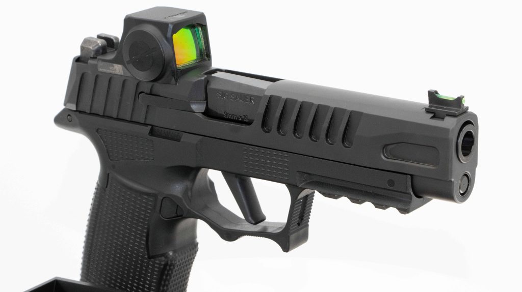 Author's Sig P365 FUSE configuration with Icarus Precision grip module and DPM Systems recoil assembly. Photo by Graham Baates