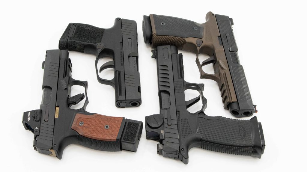 A variety of Sig P365 confdigurations. Photo by Graham Baates