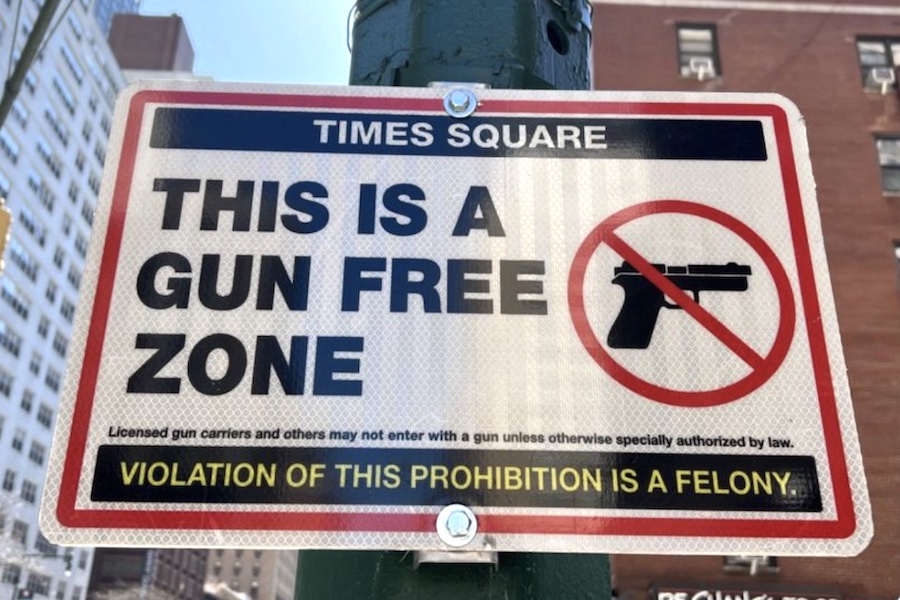 Times Square gun free zone sign sensitive place