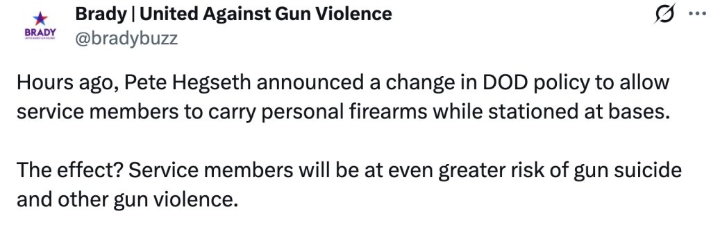 Brady Hegseth guns carried on base by military