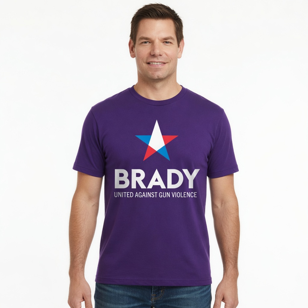 Rep. Eric Swalwell wearing a Brady United t-shirt