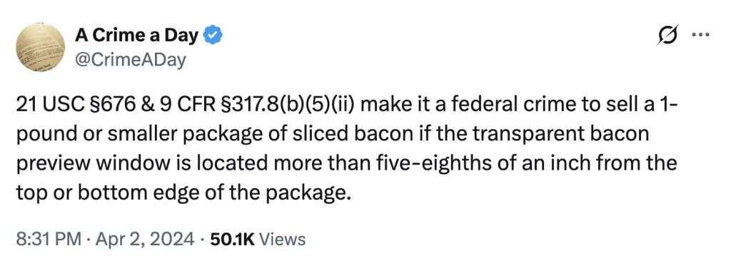 A Crime A Day bacon tweet