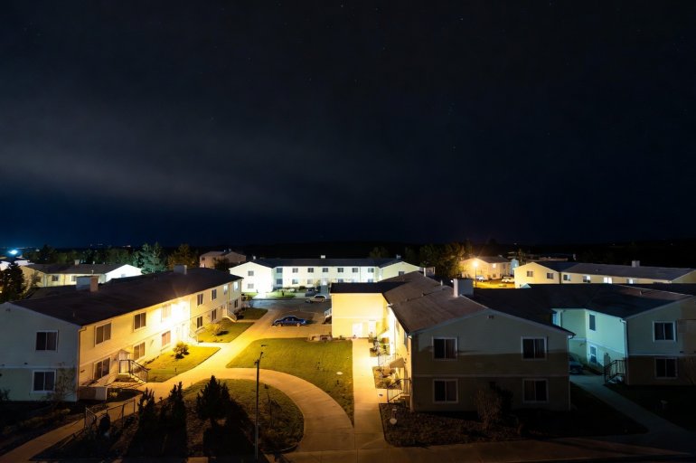 Clarksville's Trenton Village apartment complex at night Grok