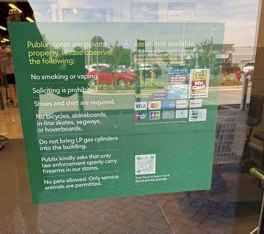 Publix stores open carry sign