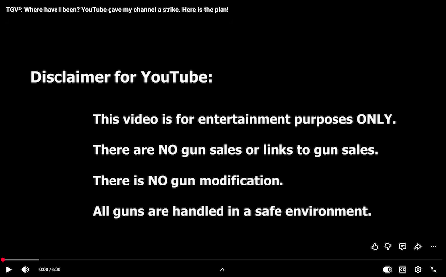 YouTube guntube disclaimer
