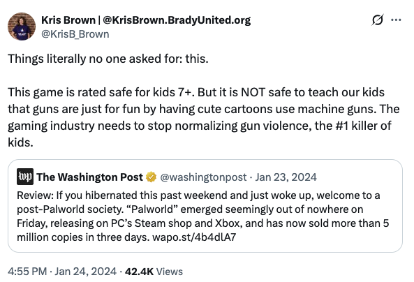 kris brown palworld tweet