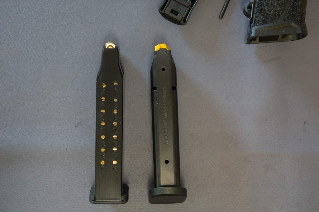 Taurus, TX9, 9mm, modular duty pistol, nightstick weapon light, Gideon Omega red dot, magazines,
