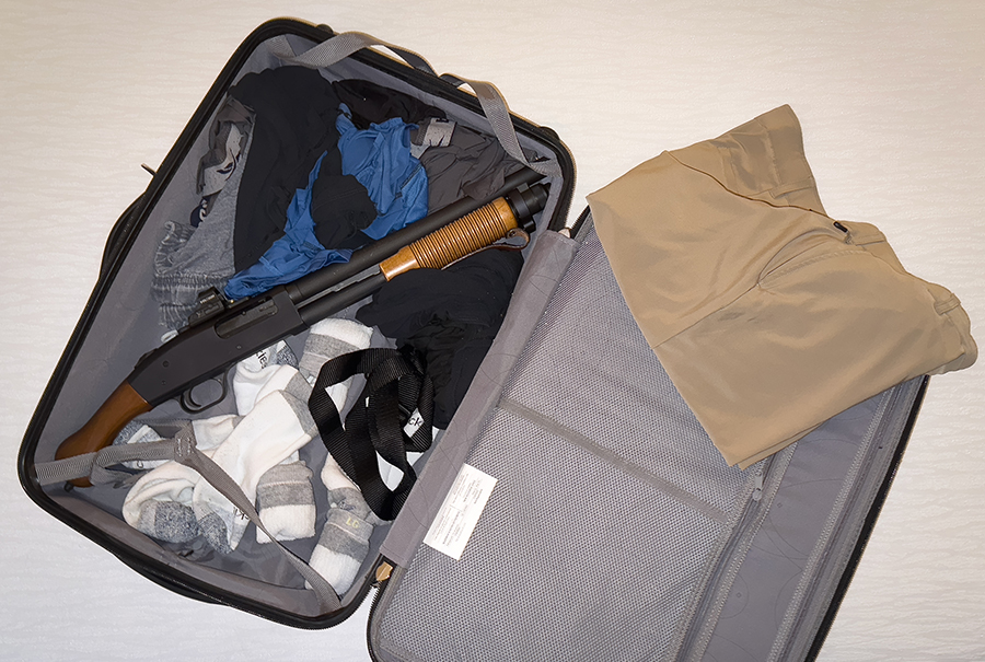 A Mossberg Shockwave can easily fit into a standard-sized suitcase.