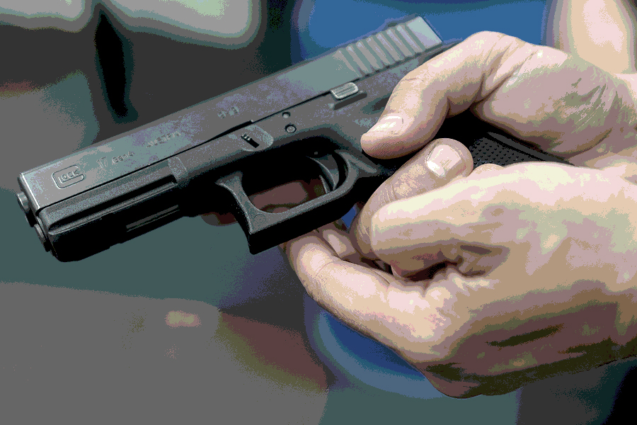 hands glock range train pistol bigstock